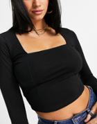 Asos Design Hourglass Square Neck Crop Top With Seam Detail In Black