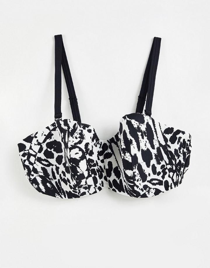 Figleaves Fuller Bust Singita Underwired Strapless Bikini Top In Black White Leopard