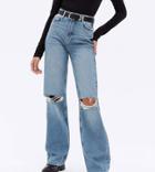 New Look Tall Ripped Wide Leg Jeans In Mid Blue-blues