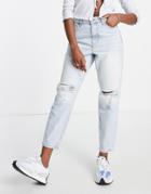 River Island Ripped Knee Mom Jeans In Light Blue-blues
