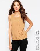 Vero Moda Tall Sleeveless Tank With Pleat Detail - Tobacco Brown