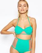 Asos Mix And Match Mesh Insert Longline Bikini Top - Green