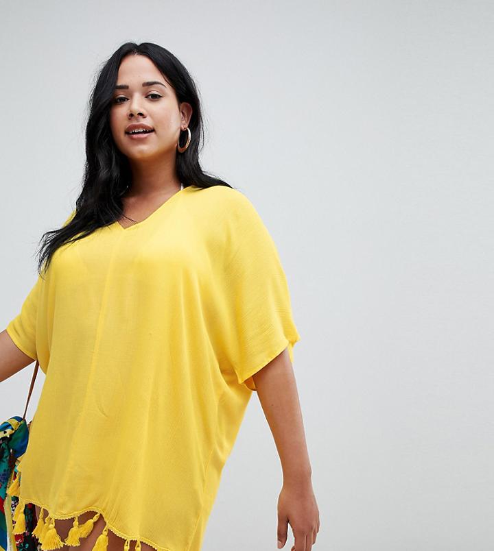 Asos Design Curve Tassel Fringed Beach Caftan Cover Up - Yellow