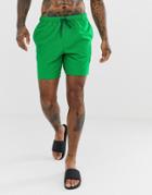 Asos Design Swim Short In Green In Mid Length - Green