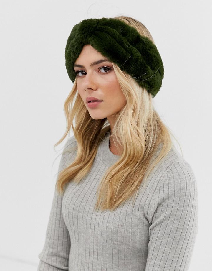 Pieces Faux Fur Headband In Green