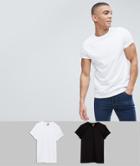 Asos Design 2 Pack T-shirt With Crew Neck With Roll Sleeve Save-multi