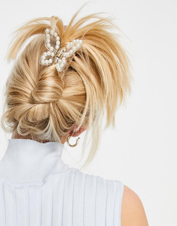 Asos Design Butterfly Hair Clip Claw With Pearls-multi