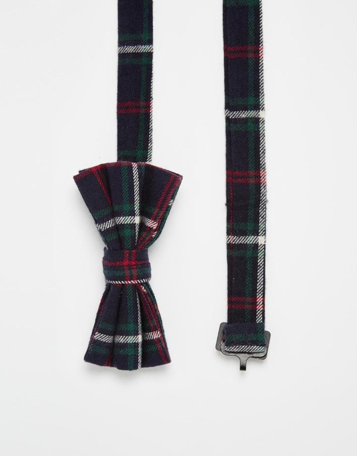 Asos Bow Tie In Plaid Check - Green