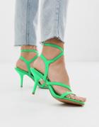 Asos Design Heightened Mid-heeled Strappy Sandals In Neon Green