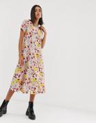 Sacred Hawk Midi Tea Dress Withlace Up Back In Floral-multi