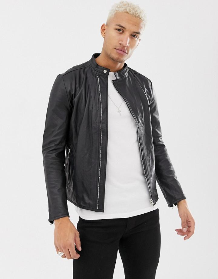 Religion Leather Racer Jacket In Black - Black