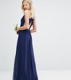 Tfnc Pleated Maxi Bridesmaid Dress With Back Detail - Navy