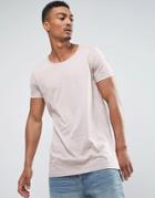 Asos Super Longline T-shirt With Scoop Neck And Stepped Hem - Pink
