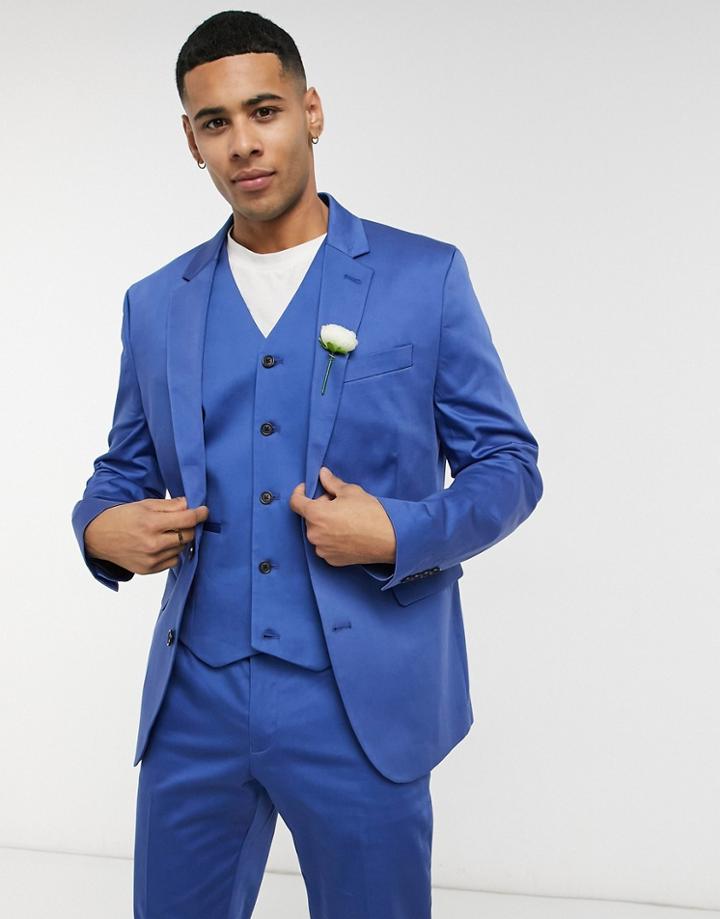 Asos Design Wedding Slim Cotton Suit Jacket In Navy