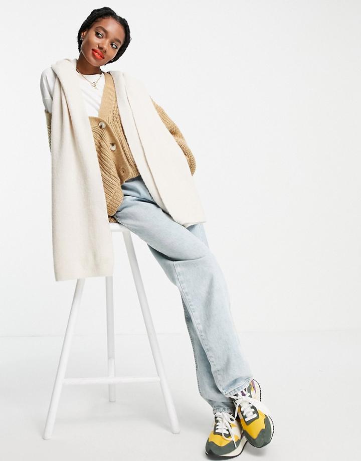 Asos Design Rib Knit Scarf In Stone-neutral