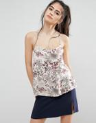 Only Nova Patchwork Floral Strappy Cami - Beige