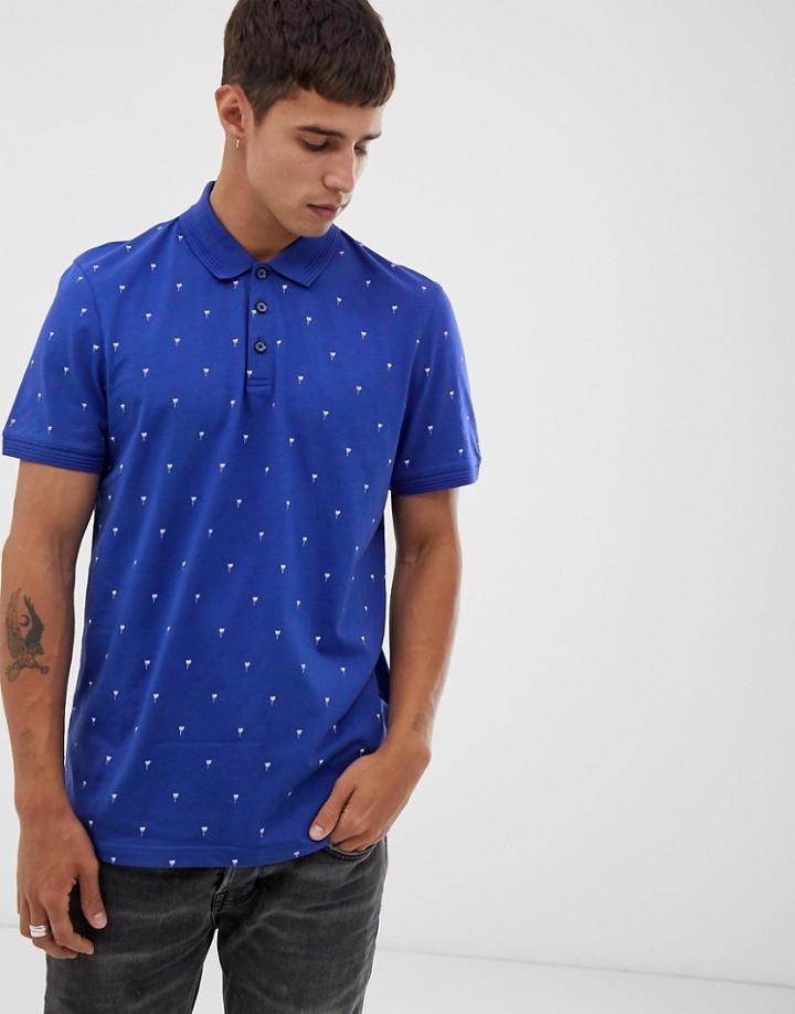 Ted Baker Polo Shirt Palm Tree Print - Blue