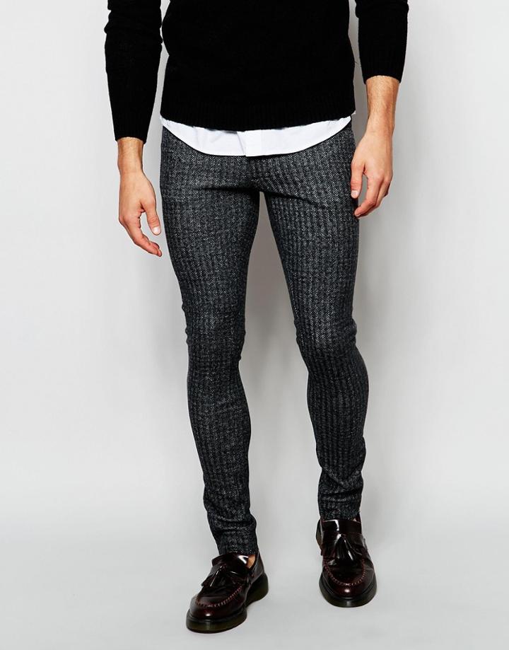 Asos Extreme Super Skinny Pants In Herringbone - Charcoal