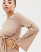 Parallel Lines Long Sleeved Top With Tie Front Two-piece - Beige