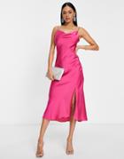 Trendyol Cowl Neck Midi Satin Dress In Fuchsia-red