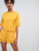 Monki Broderie Detail Shorts Two-piece - Yellow