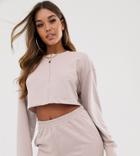 Missguided Two-piece Cropped Sweatshirt With Zip Front In Blush - Pink