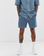 Bershka Striped Denim Drawstring Shorts Two-piece - Blue