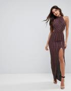 Asos High Neck Metallic Multi Stripe Maxi Dress - Multi