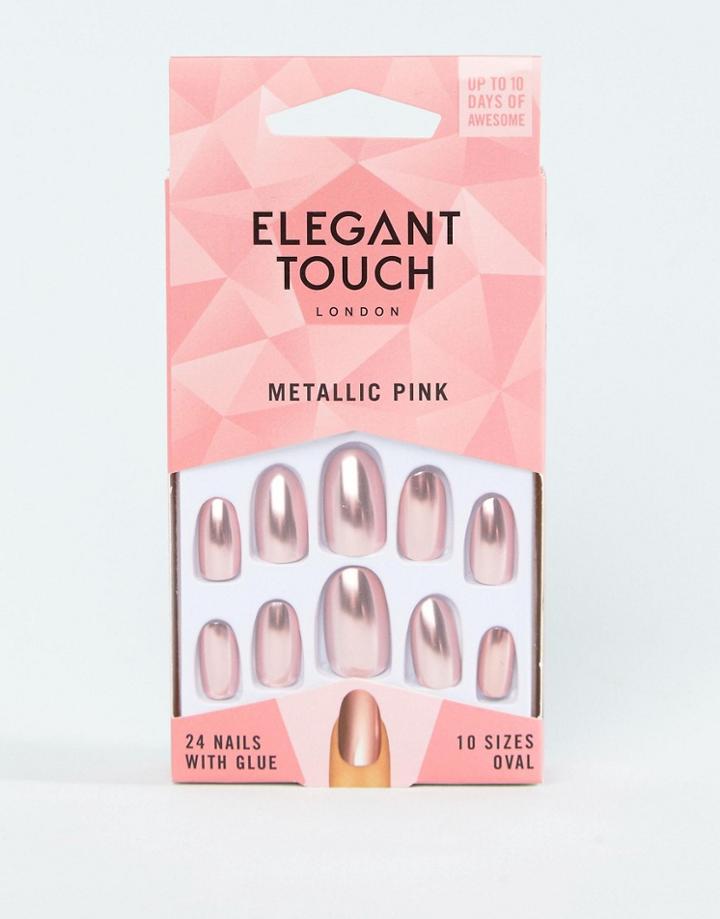 Elegant Touch Almond Metalic Pink False Nails - Copper