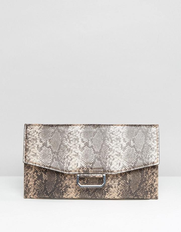 Asos Slim Ring Detail Metallic Snake Clutch Bag - Multi