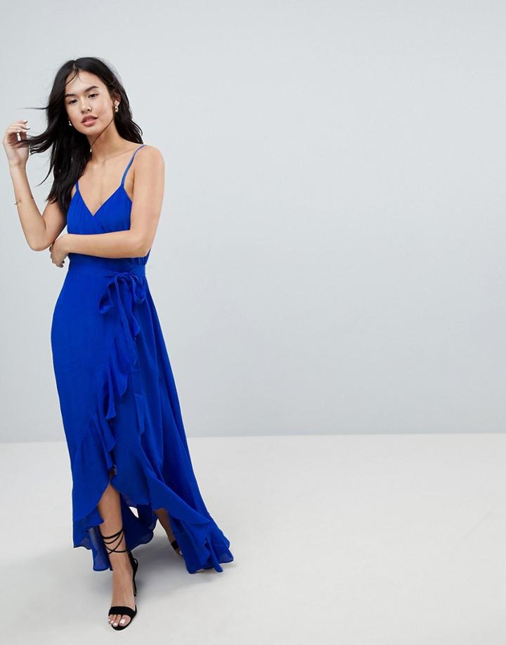 Asos Ultimate Ruffle Front Wrap Maxi Cami Dress - Blue