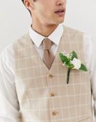 Asos Design Skinny Suit Vest In Camel Linen Windowpane Check - Beige