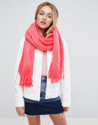 Asos Long Tassel Scarf In Supersoft Knit In Coral - Pink