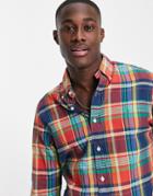 Polo Ralph Lauren Icon Logo Madras Plaid Custom Regular Fit Shirt In Red/blue