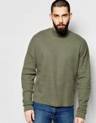 Asos Cropped Waffle Sweatshirt With Turtleneck In Khaki - Khaki