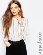 Asos Petite Frill Neck Cropped Shirt In Stripe - Multi