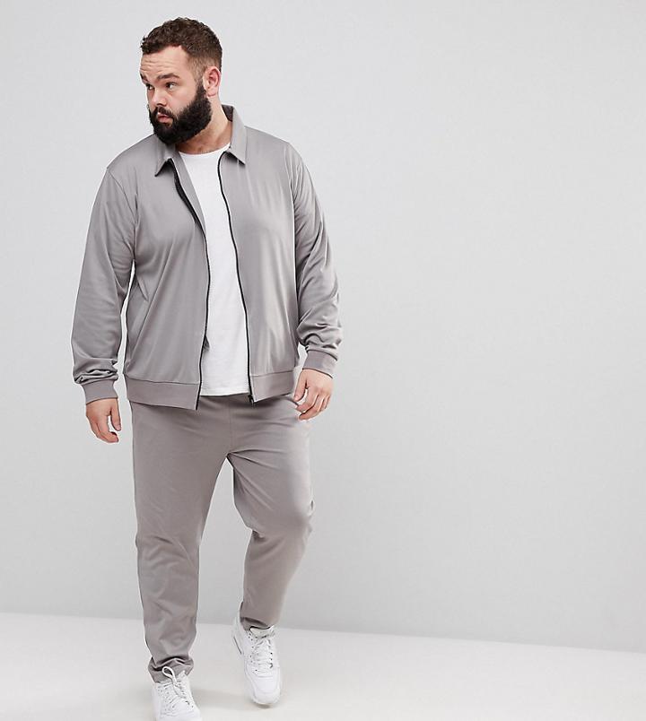 Asos Plus Tracksuit Harrington Jacket/ Skinny Joggers In Poly Tricot - Gray