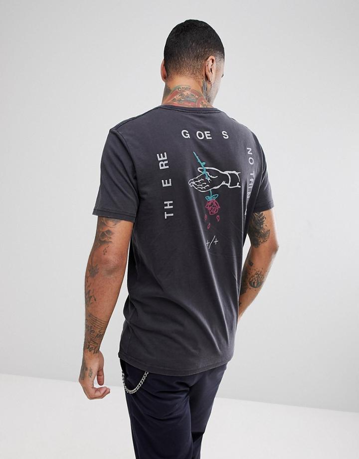 Globe Dion Mantra T-shirt With Rose Back Print In Black - Black