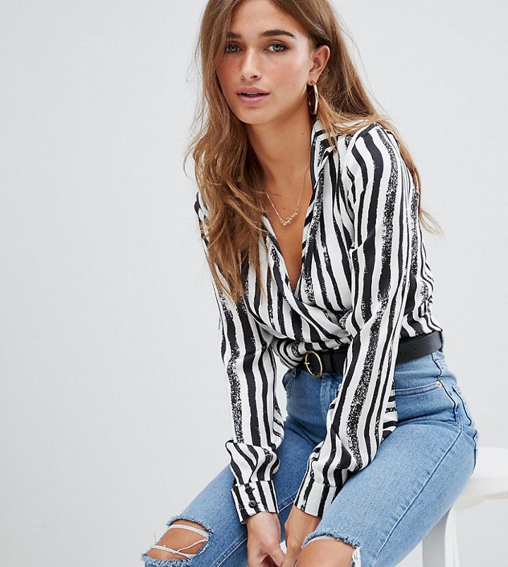 Missguided Petite Tie Side Blouse In Stripe - Multi