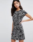 Liquorish Monochrome Leaf Print Tailored Dress - Multi