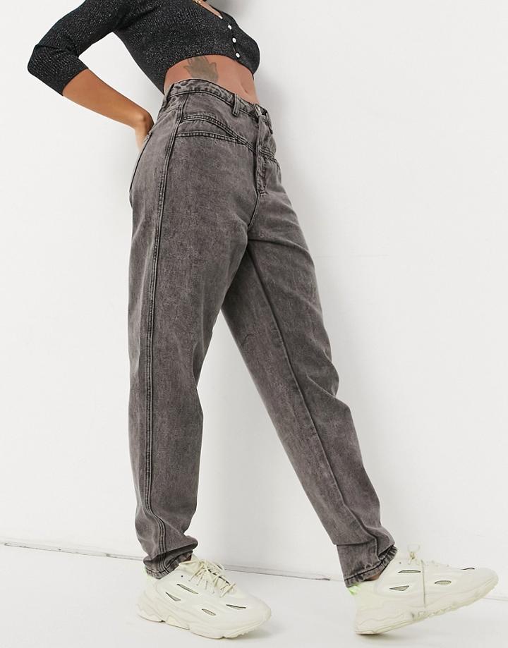 Missguided Riot Mom Jean In Black Acid Wash