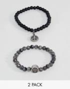Seven London Black & Gray Beaded Bracelet In 2 Pack - Gray