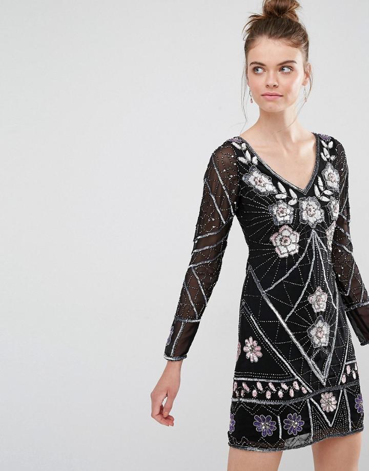 Frock And Frill Embellished Mini Dress - Black