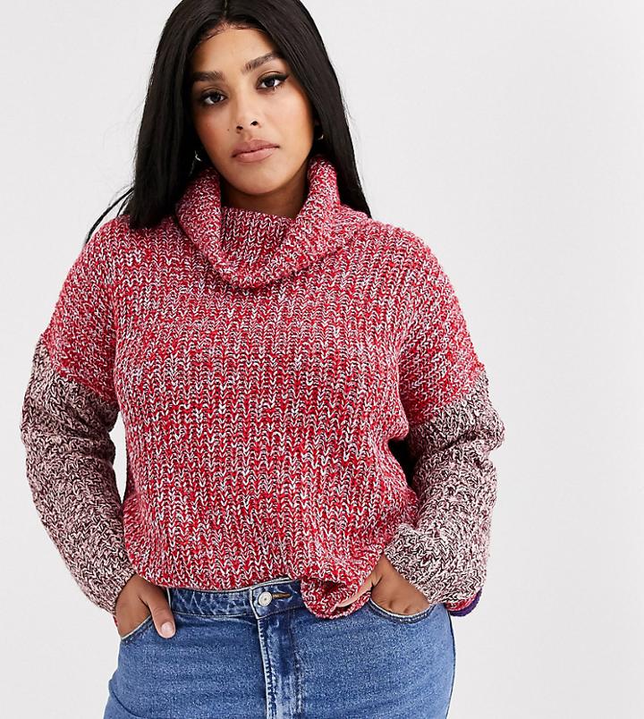 Only Curve Color Block Sweater With Roll Neck-multi