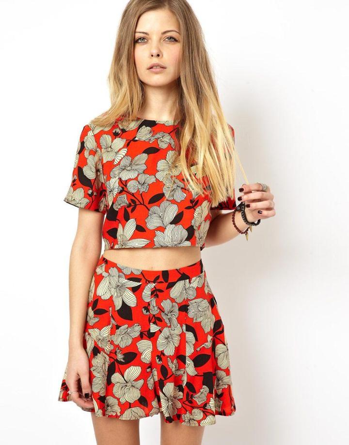 Asos Crop Top In Sketchy Floral Print