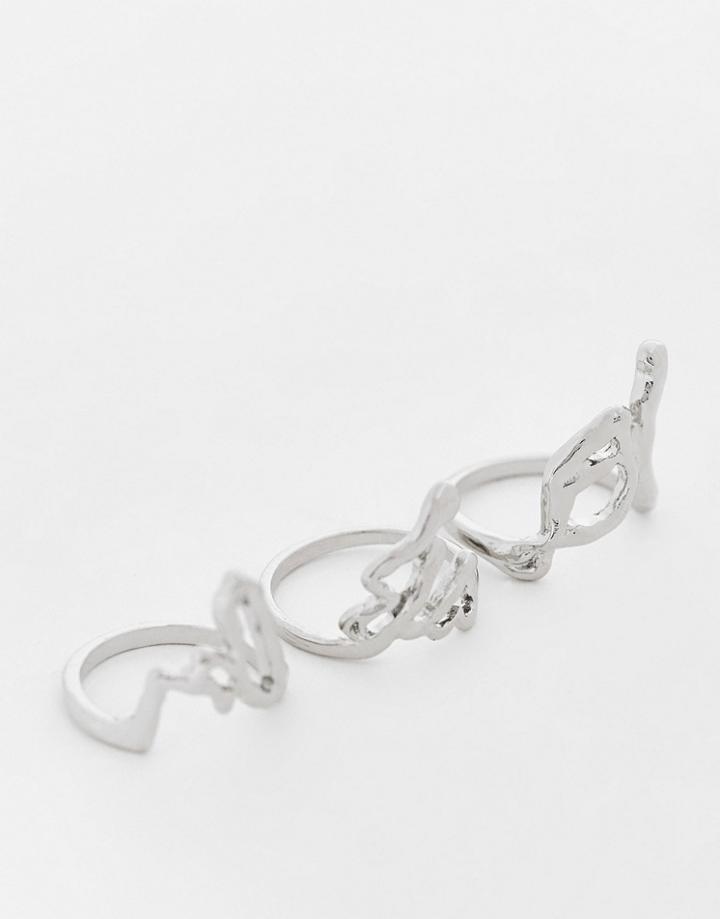 Reclaimed Vintage Inpired Unisex Molten Ring Pack In Silver