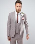 Asos Wedding Skinny Suit Jacket In Pink Wool Mix Houndstooth - Pink
