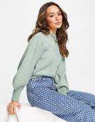 Na-kd X Lisa Marie Schiffner Volume Sleeve Knit Sweater In Dusty Green