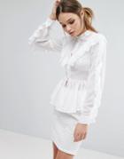 True Decadence Ruffle Detail Long Sleeve Blouse - White