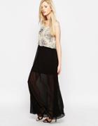Style London Maxi Dress With Printed Overlay Top - Cream